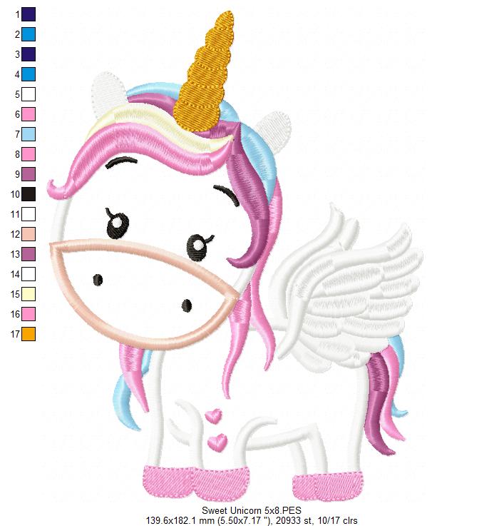 Sweet Unicorn - Applique - Machine Embroidery Design