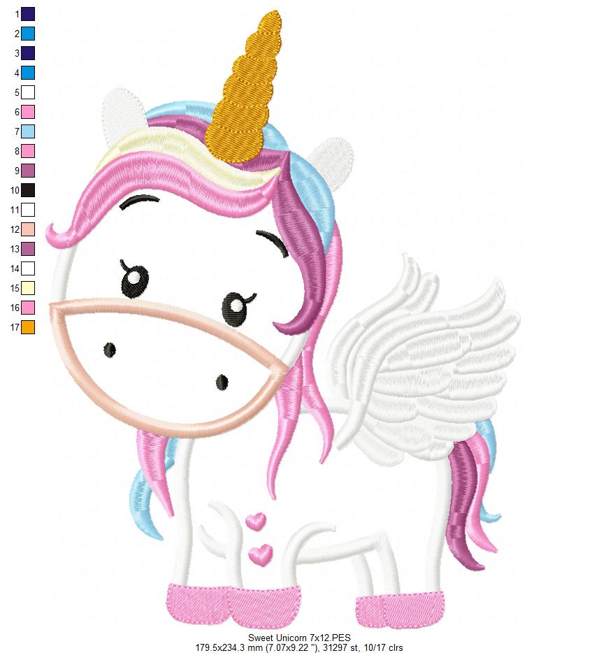 Sweet Unicorn - Applique - Machine Embroidery Design