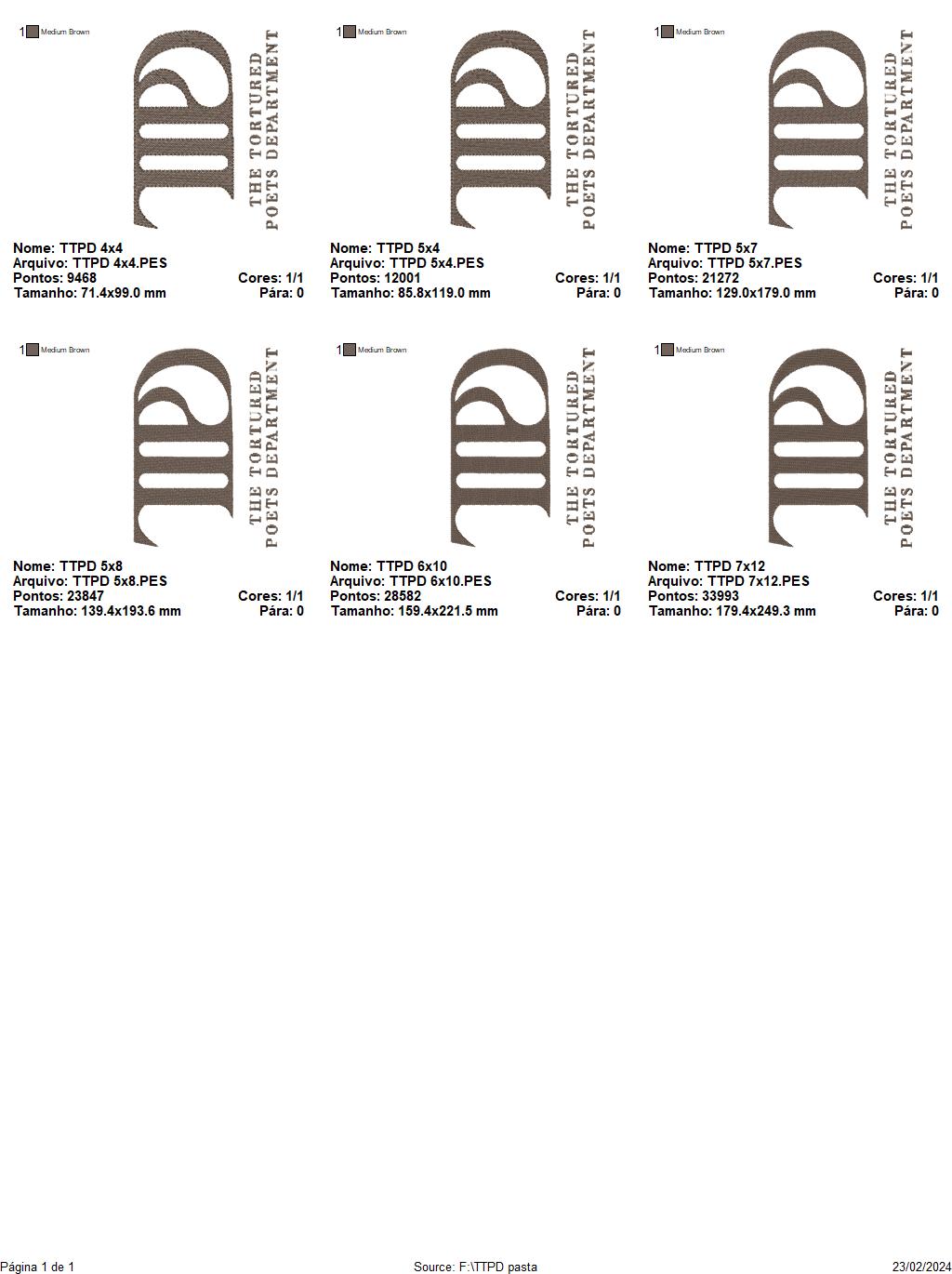 The Tortured Poets Department Taylor Swift - Fill Stitch - Machine Embroidery Design