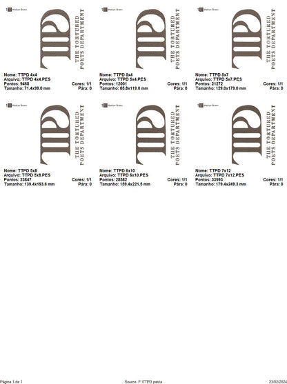 The Tortured Poets Department Taylor Swift - Fill Stitch - Machine Embroidery Design