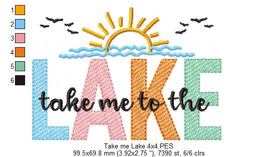 Take me to the Lake - Fill Stitch - Machine Embroidery Design