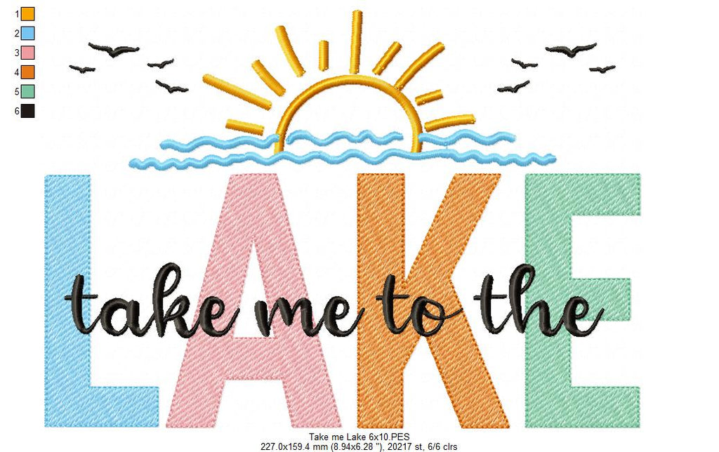 Take me to the Lake - Fill Stitch - Machine Embroidery Design