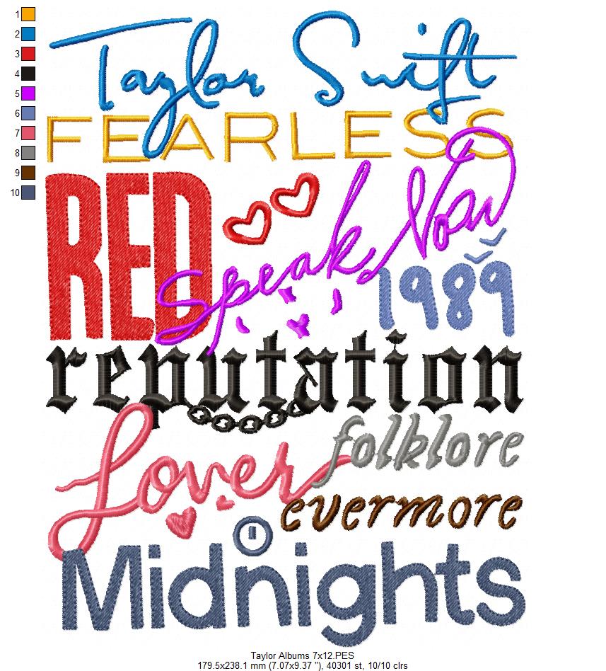 Taylor Swift Eras Tour Album Titles - Fill Stitch