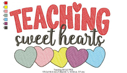 Teaching Sweet Hearts - Rippled Stitch - Machine Embroidery Design