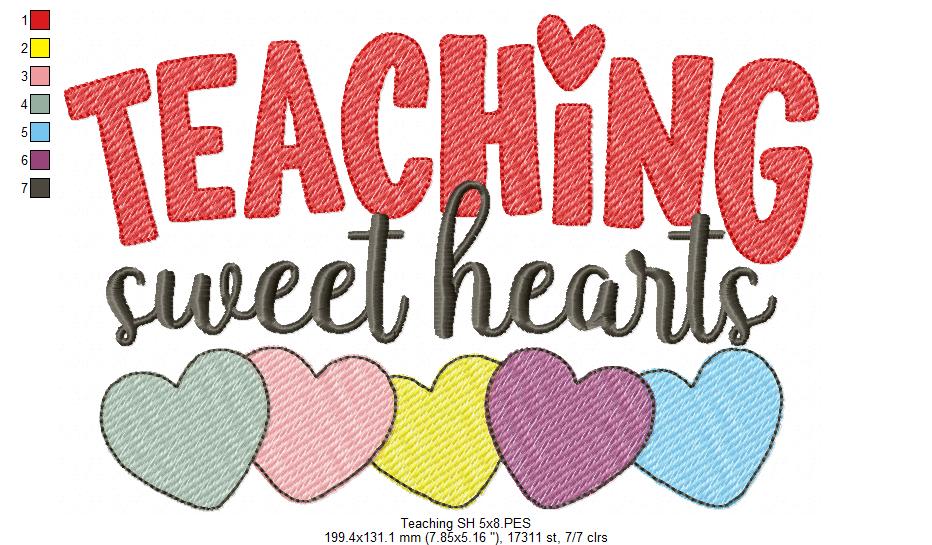 Teaching Sweet Hearts - Rippled Stitch - Machine Embroidery Design