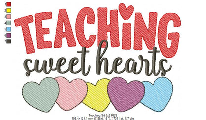 Teaching Sweet Hearts - Rippled Stitch - Machine Embroidery Design