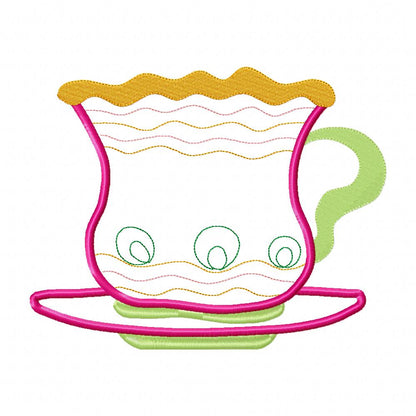 Cute 3 Teacups - Applique - Set of 3 Designs - Machine Embroidery Design