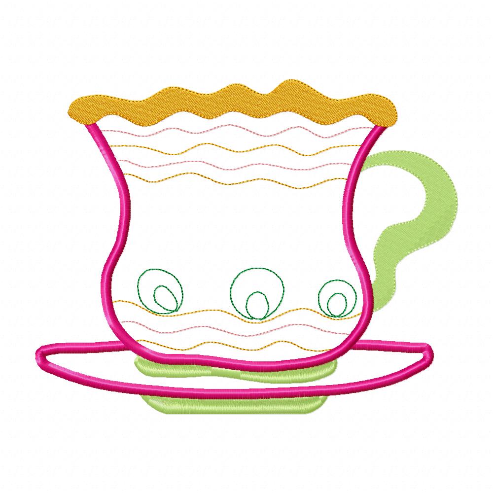 Cute 3 Teacups - Applique - Set of 3 Designs - Machine Embroidery Design