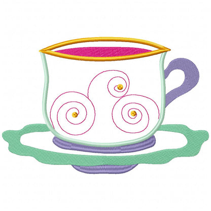 Cute 3 Teacups - Applique - Set of 3 Designs - Machine Embroidery Design