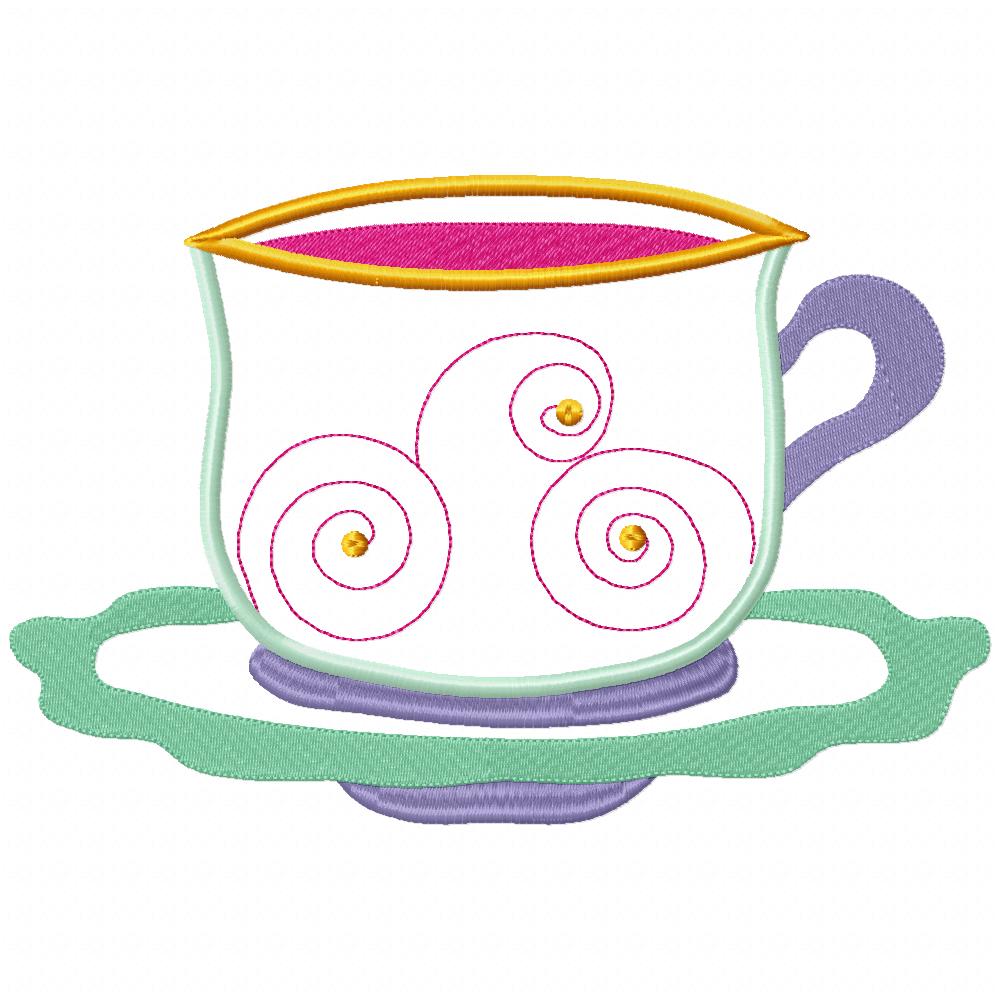 Cute 3 Teacups - Applique - Set of 3 Designs - Machine Embroidery Design