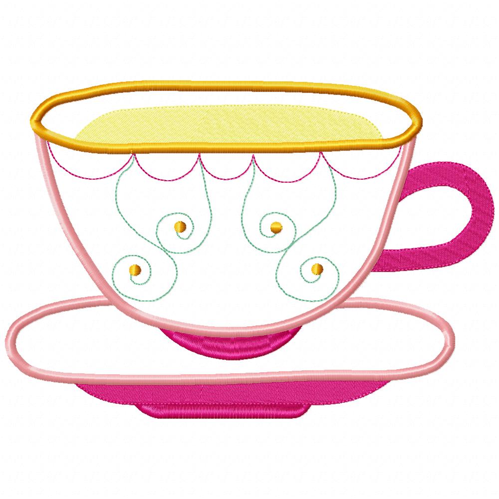 Cute 3 Teacups - Applique - Set of 3 Designs - Machine Embroidery Design