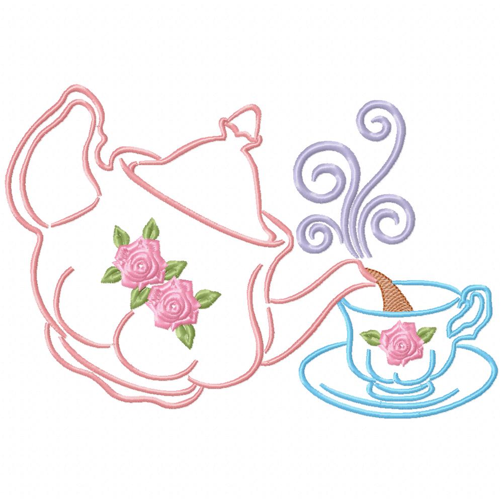 Teapot and Cup - Redwork - Machine Embroidery Design