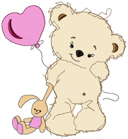 Baby Teddy Bear Girl with Balloon - Fill Stitch - Machine Embroidery Design