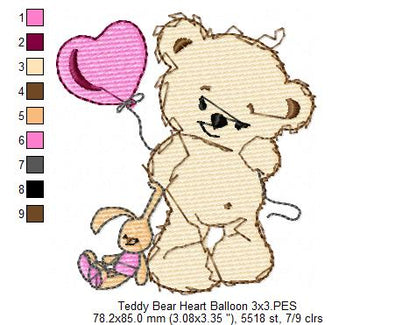 Baby Teddy Bear Girl with Balloon - Fill Stitch - Machine Embroidery Design