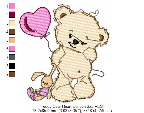 Baby Teddy Bear Girl with Balloon - Fill Stitch - Machine Embroidery Design