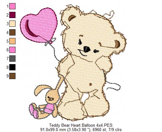 Baby Teddy Bear Girl with Balloon - Fill Stitch - Machine Embroidery Design