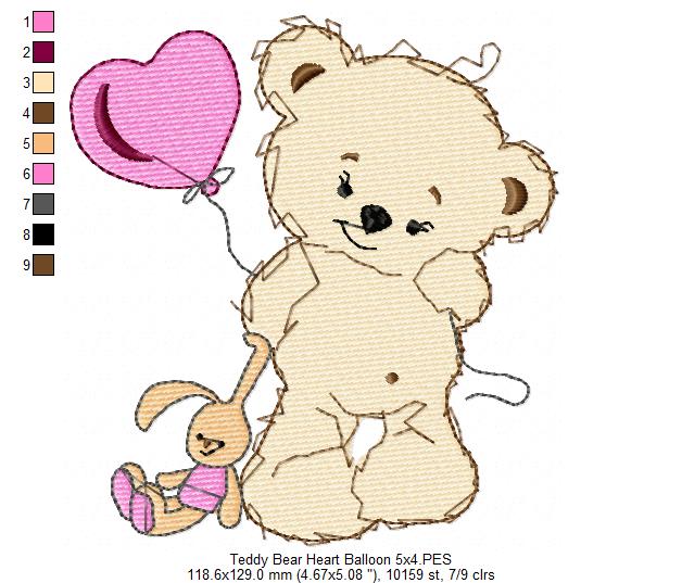 Baby Teddy Bear Girl with Balloon - Fill Stitch - Machine Embroidery Design