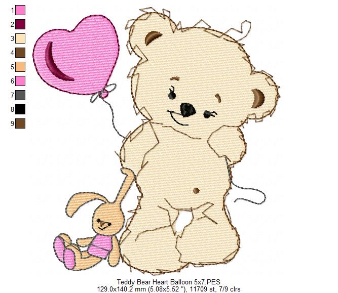 Baby Teddy Bear Girl with Balloon - Fill Stitch - Machine Embroidery Design
