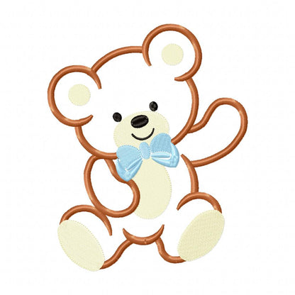 Teddy Bear Smiling and Waving - Applique - Machine Embroidery Design