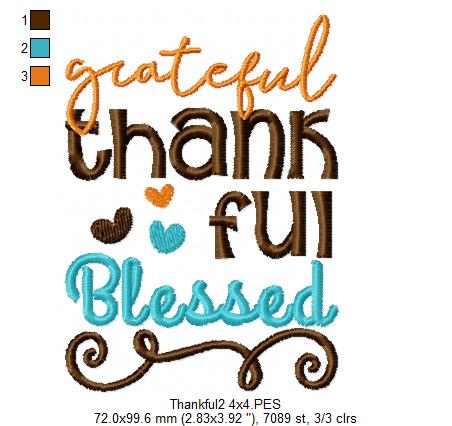 Grateful Thankful Blessed - Fill Stitch Embroidery