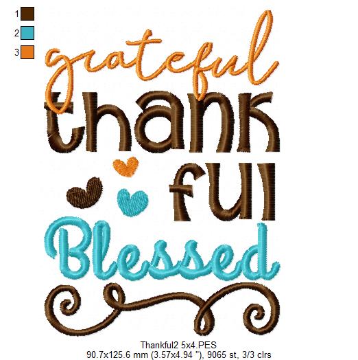 Grateful Thankful Blessed - Fill Stitch Embroidery
