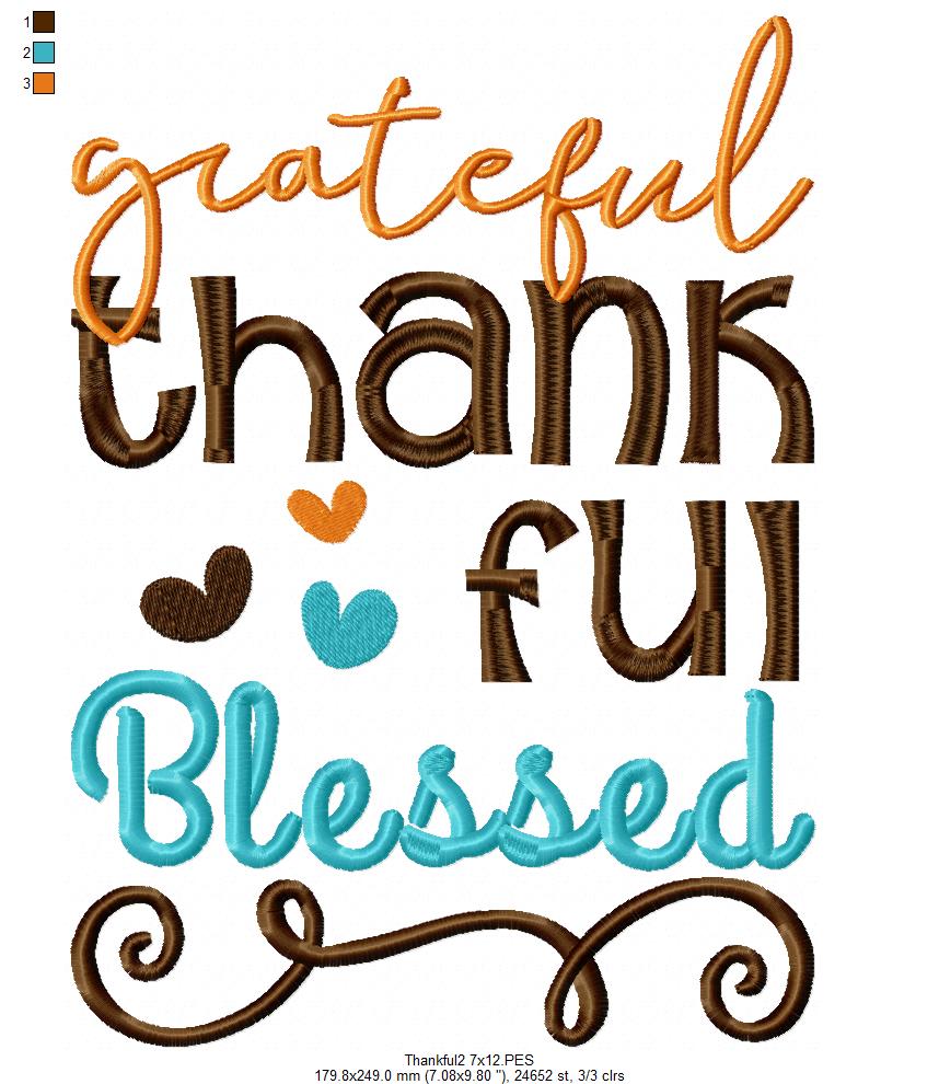 Grateful Thankful Blessed - Fill Stitch Embroidery