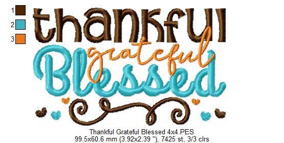 Thankful Grateful Blessed - Fill Stitch Embroidery
