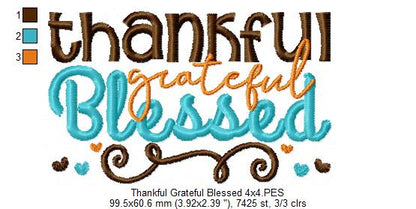 Thankful Grateful Blessed - Fill Stitch Embroidery