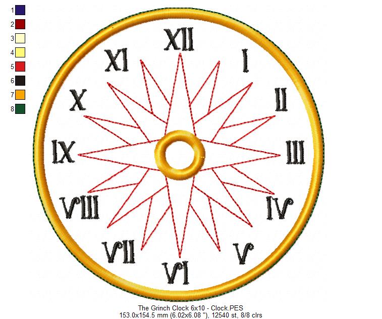 The Grinch Clock Ornament - ITH Project - Machine Embroidery Design