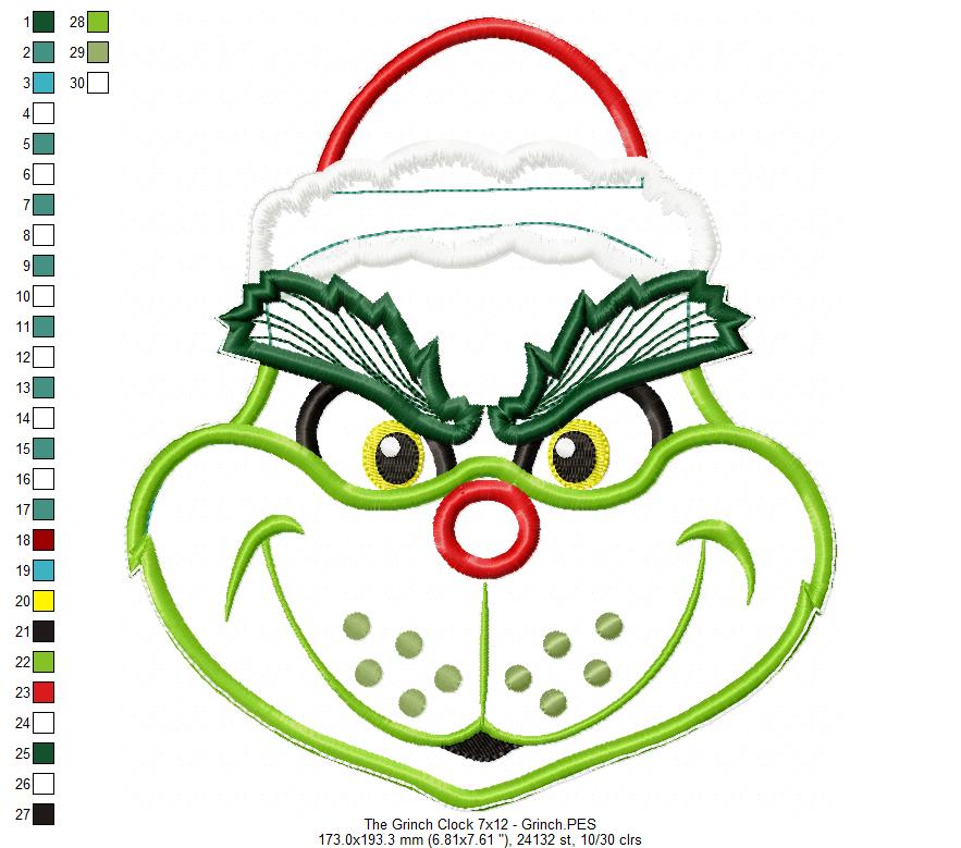 The Grinch Clock Ornament - ITH Project - Machine Embroidery Design