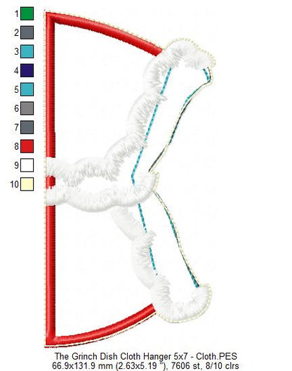 The Grinch Dish Cloth Hanger Set - ITH Project - Machine Embroidery Design