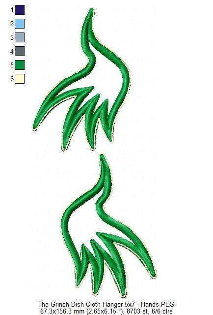 The Grinch Dish Cloth Hanger Set - ITH Project - Machine Embroidery Design