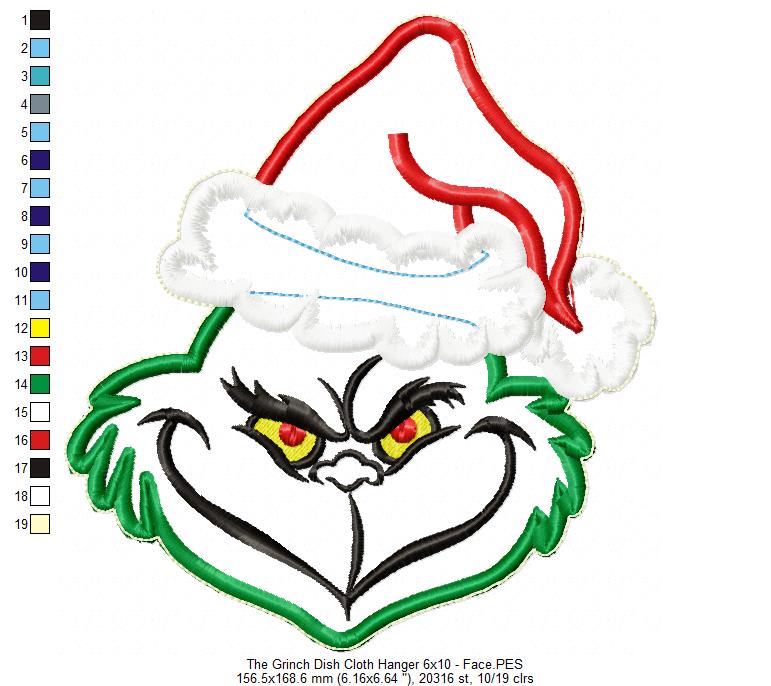The Grinch Dish Cloth Hanger Set - ITH Project - Machine Embroidery Design