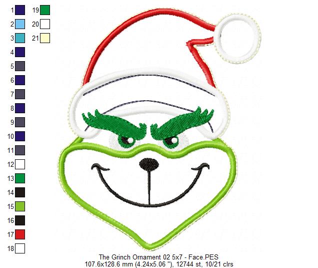 Grinch Ornament - ITH Project - Machine Embroidery Design