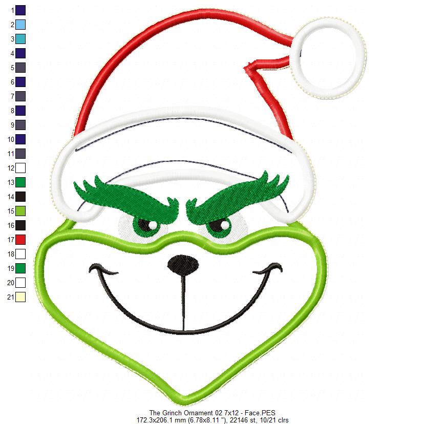 Grinch Ornament - ITH Project - Machine Embroidery Design