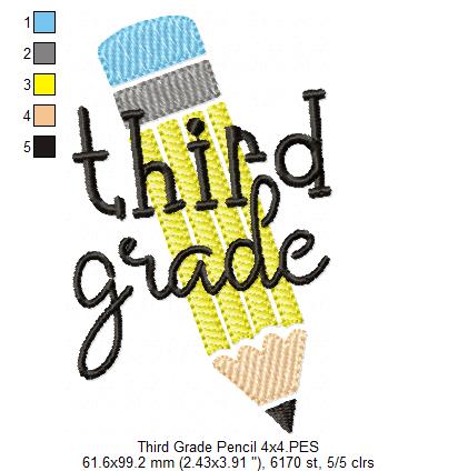 Third Grade Pencil - Rippled Stitch