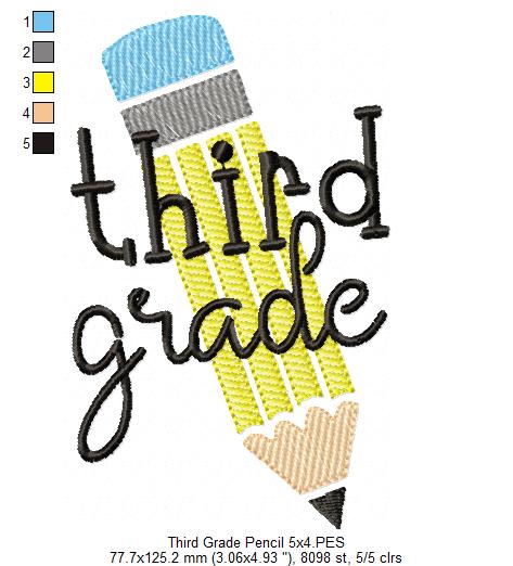 Third Grade Pencil - Rippled Stitch