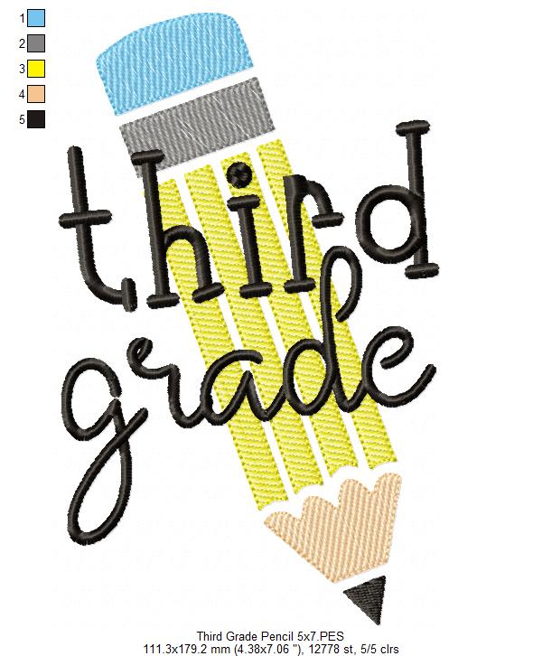 Third Grade Pencil - Rippled Stitch