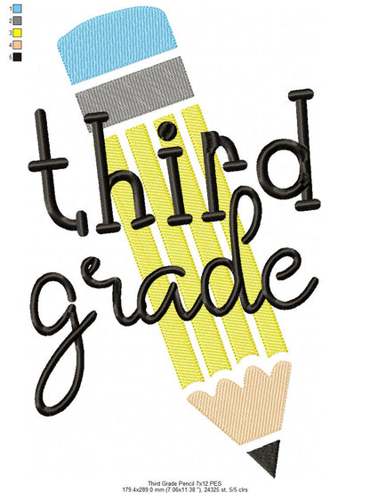 Third Grade Pencil - Rippled Stitch