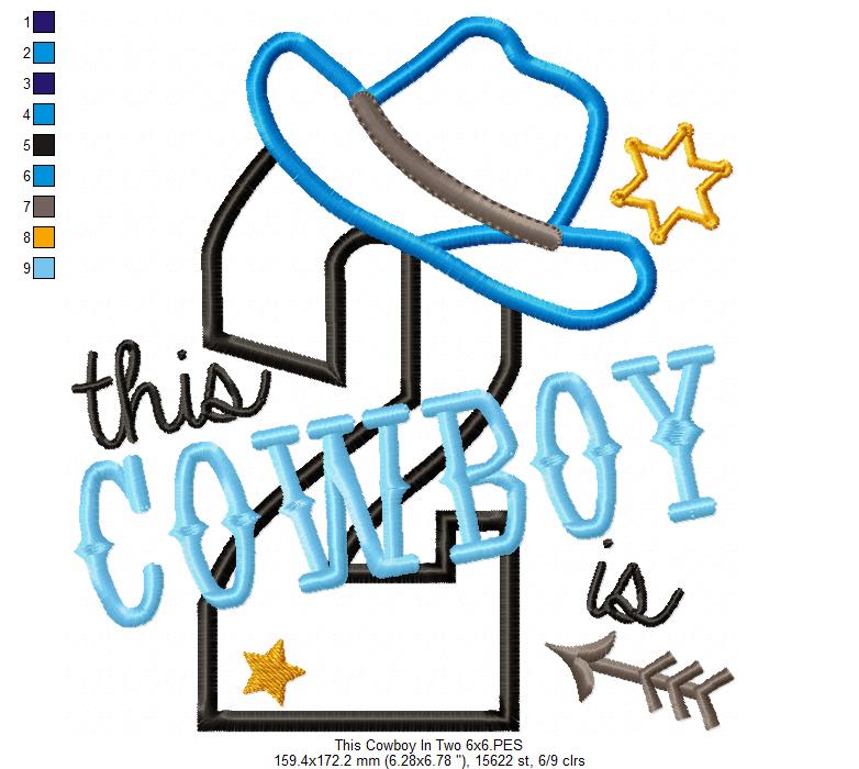This Cowboy is 2 Two Second Birthday Number 2 - Applique - Machine Embroidery Design