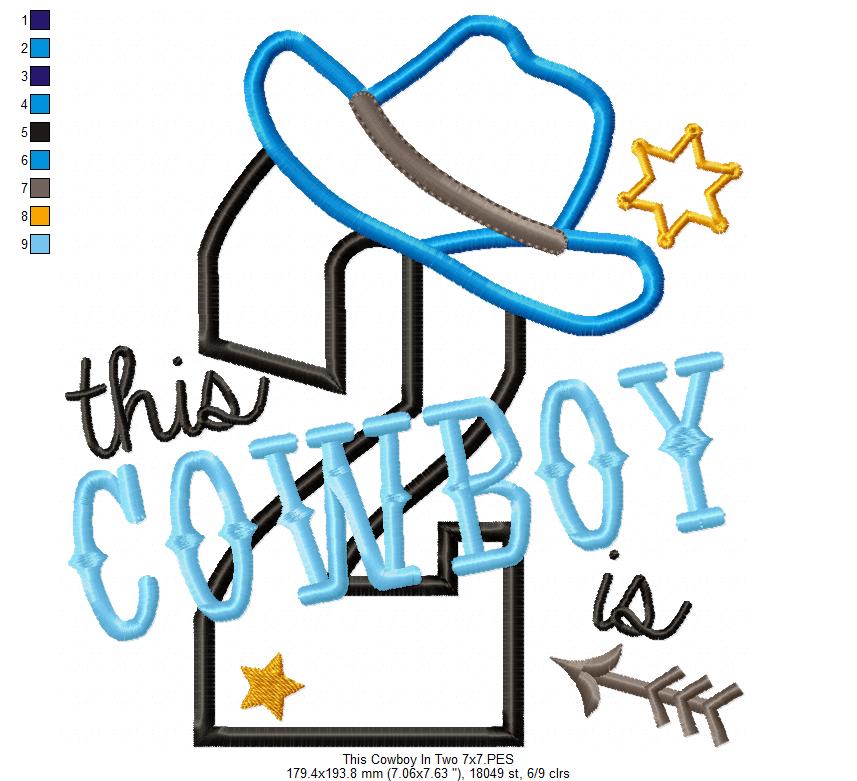 This Cowboy is 2 Two Second Birthday Number 2 - Applique - Machine Embroidery Design
