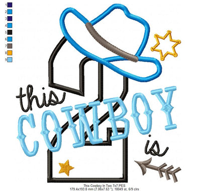 This Cowboy is 2 Two Second Birthday Number 2 - Applique - Machine Embroidery Design