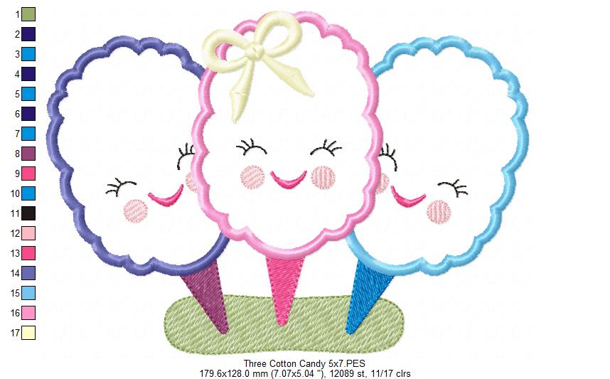 Three Sweet Cotton Candies - Applique