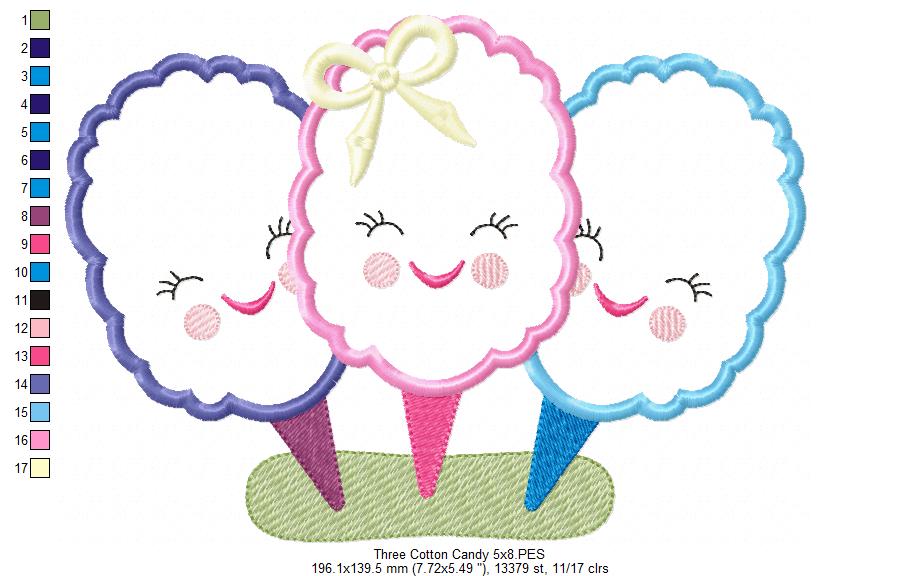 Three Sweet Cotton Candies - Applique