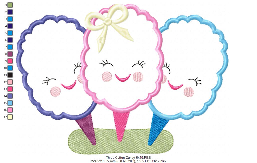 Three Sweet Cotton Candies - Applique