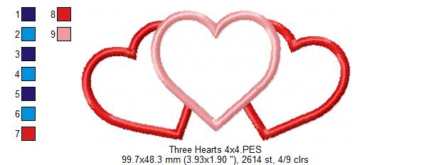 Three Hearts Trio - Applique Embroidery