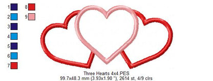 Three Hearts Trio - Applique Embroidery