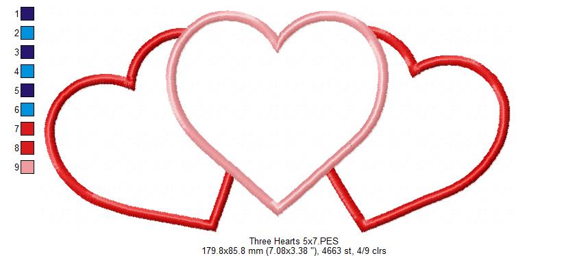 Three Hearts Trio - Applique Embroidery