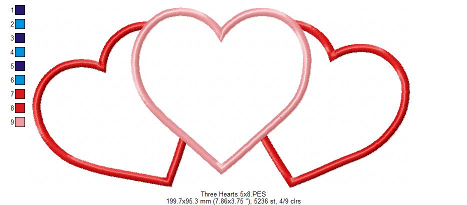 Three Hearts Trio - Applique Embroidery