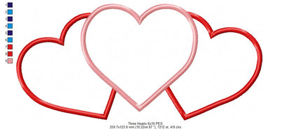 Three Hearts Trio - Applique Embroidery